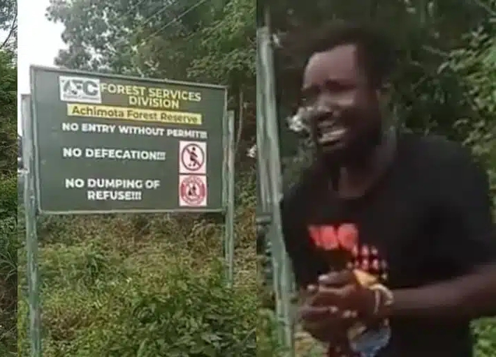 Man Weeps As He’s Forced To Read Warning Sign After Defecating In Forest (Video)